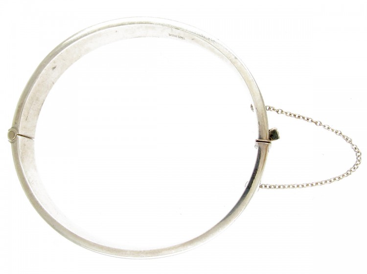 Engraved Flowers Silver Bangle