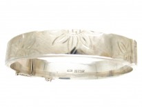 Engraved Flowers Silver Bangle