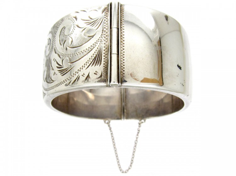 Silver Wide Engraved Bangle