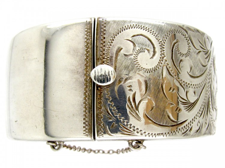 Silver Wide Engraved Bangle