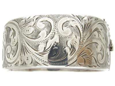 Silver Wide Engraved Bangle