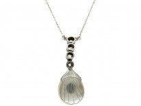 Art Deco Natural Pearl & Diamond Drop Pendant