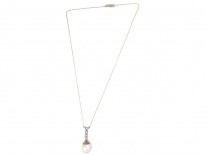 Art Deco Natural Pearl & Diamond Drop Pendant