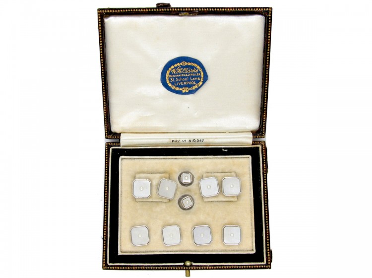 Art Deco 9ct White Gold & Mother of Pearl Dress Set