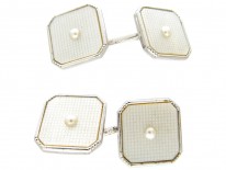 Art Deco 9ct White Gold & Mother of Pearl Dress Set