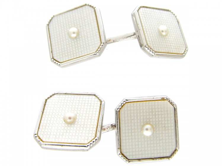 Art Deco 9ct White Gold & Mother of Pearl Dress Set