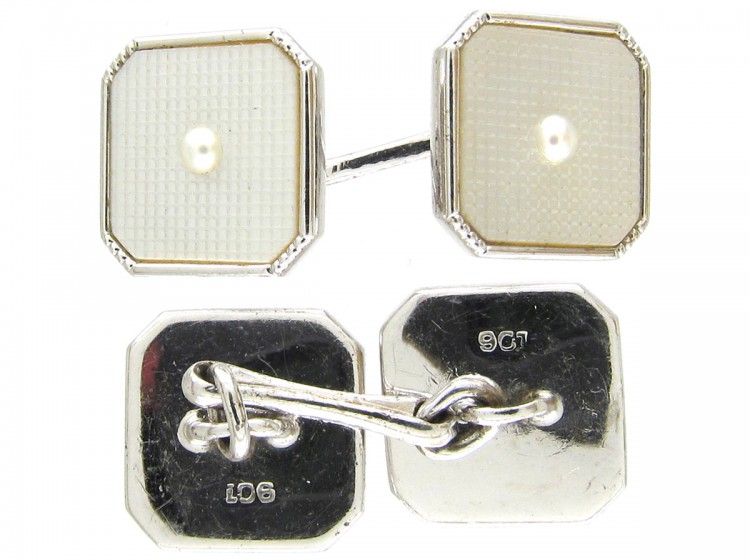 Art Deco 9ct White Gold & Mother of Pearl Dress Set