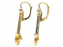 Art Deco 18ct Gold & Platinum & Diamond Drop Earrings