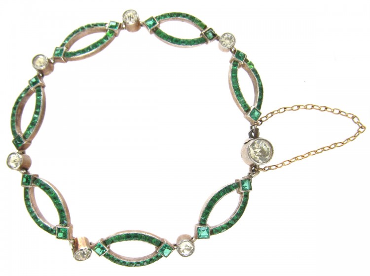 Edwardian Silver & Green & White Paste Bracelet