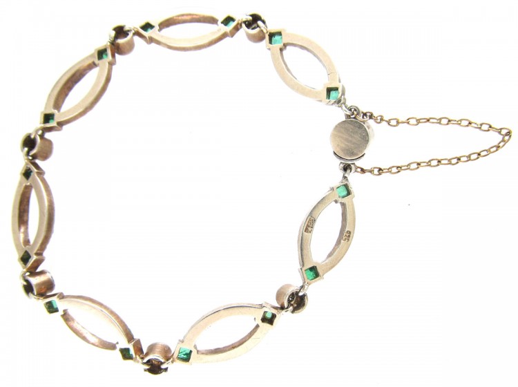 Edwardian Silver & Green & White Paste Bracelet