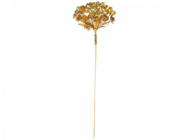 Georgian En Tremblant 18ct Gold Hairpin, in original case