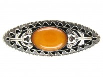 Large Russian Amber & Silver Brooch