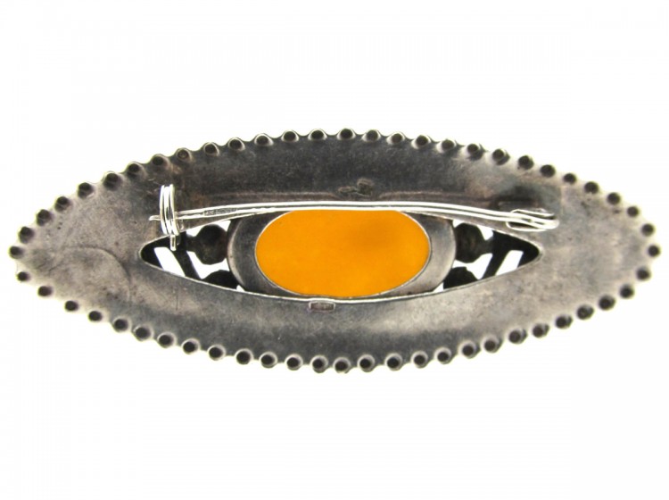 Large Russian Amber & Silver Brooch