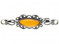 Russian Amber & Silver Bar Brooch