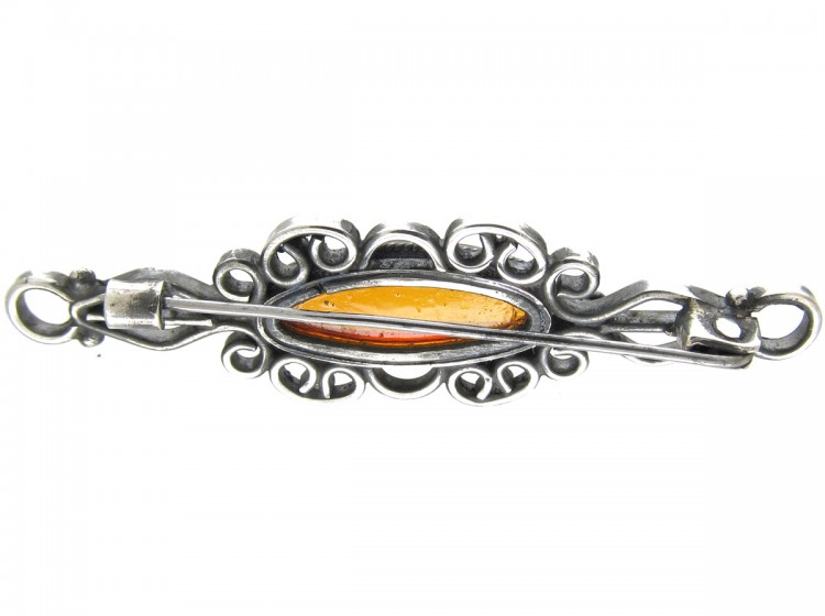 Russian Amber & Silver Bar Brooch