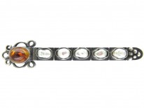 Russian Amber, Silver & Pearl Brooch
