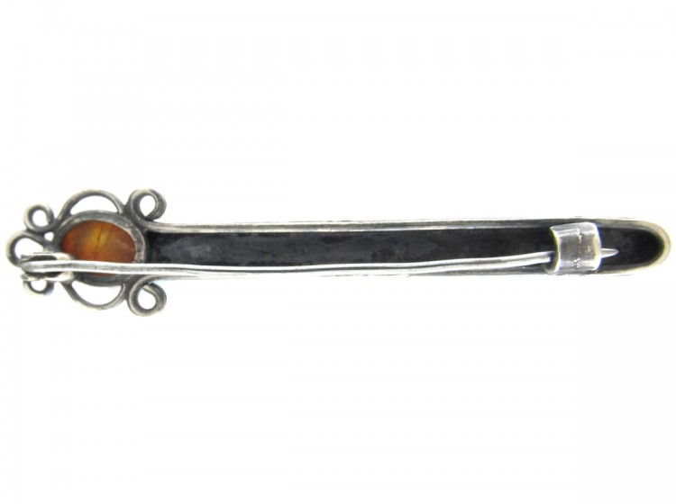 Russian Amber, Silver & Pearl Brooch