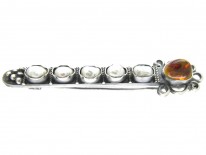 Russian Amber, Silver & Pearl Brooch