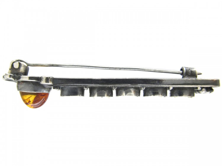Russian Amber, Silver & Pearl Brooch