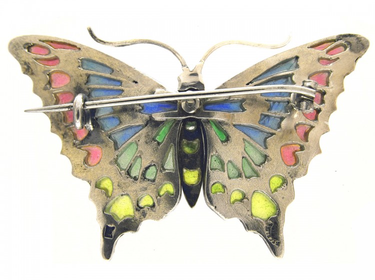 Art Nouveau Plique-à-Jour Silver Butterfly Brooch