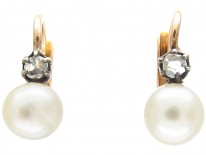 Edwardian 18ct Gold, Rose Diamond & Pearl Earrings