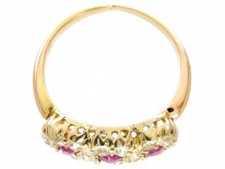 Edwardian 18ct Gold Ruby & Diamond Triple Cluster Ring