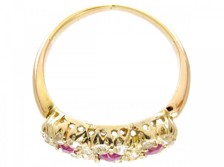 Edwardian 18ct Gold Ruby & Diamond Triple Cluster Ring