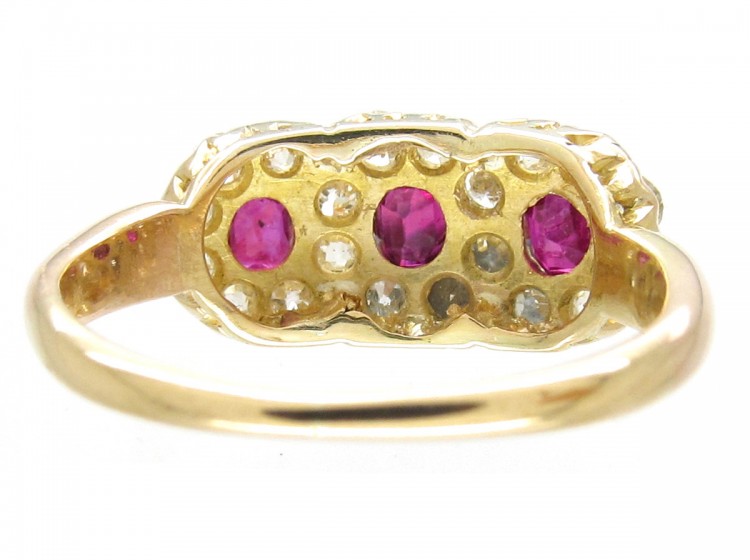Edwardian 18ct Gold Ruby & Diamond Triple Cluster Ring