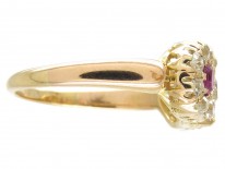 Edwardian 18ct Gold Ruby & Diamond Triple Cluster Ring