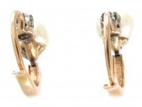 Edwardian 18ct Gold, Rose Diamond & Pearl Earrings
