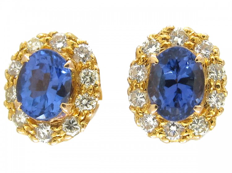 18ct Gold Tanzanite ​& Diamond Cluster Earrings