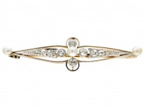 Edwardian 14ct Gold Natural Pearl & Diamond Bar Brooch
