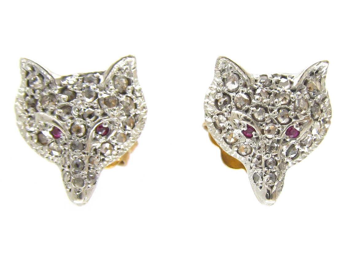 Diamond & Ruby Fox Earrings (21F) | The Antique Jewellery Company