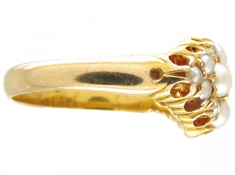 Victorian 18ct Gold Natural Split Pearl & Diamond Cluster Ring