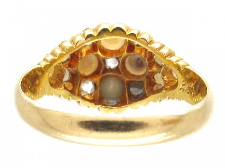 Victorian 18ct Gold Natural Split Pearl & Diamond Cluster Ring
