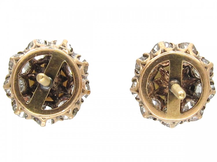 Edwardian 18ct Gold Diamond & Pearl Cluster Earrings