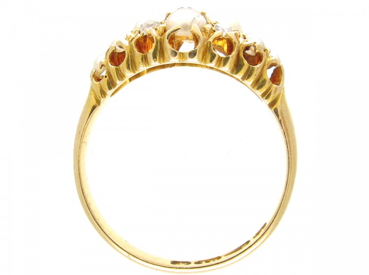 Victorian 18ct Gold Natural Split Pearl & Diamond Cluster Ring