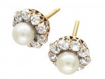 Edwardian 18ct Gold Diamond & Pearl Cluster Earrings