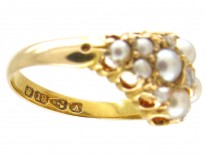 Victorian 18ct Gold Natural Split Pearl & Diamond Cluster Ring