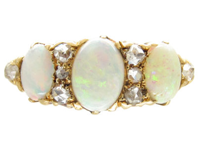Victorian 18ct Gold Opal & Diamond Three Stone Ring