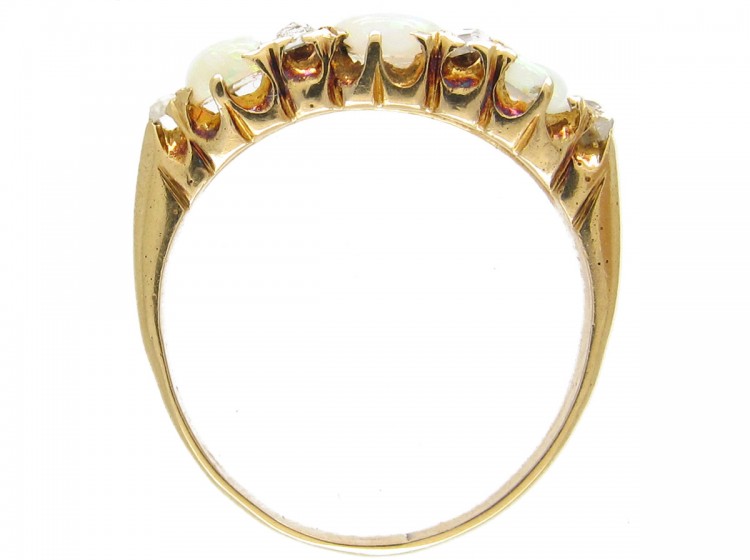 Victorian 18ct Gold Opal & Diamond Three Stone Ring