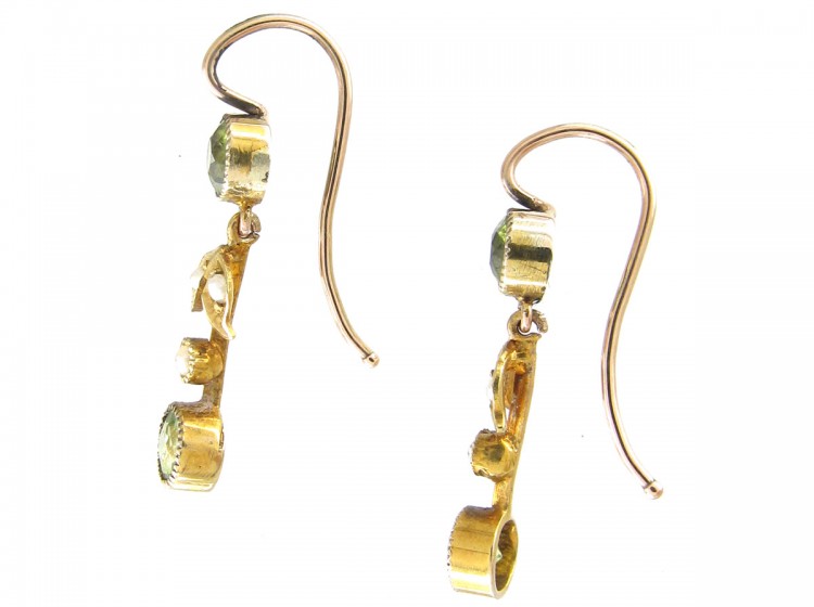 Edwardian 15ct Gold, Peridot & Natural Split Pearl Drop Earrings