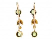 Edwardian 15ct Gold, Peridot & Natural Split Pearl Drop Earrings