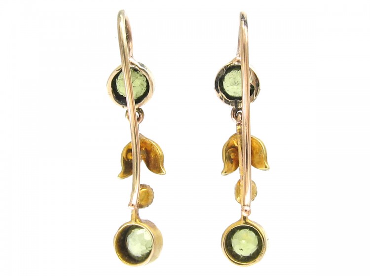 Edwardian 15ct Gold, Peridot & Natural Split Pearl Drop Earrings