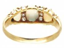 Victorian 18ct Gold Opal & Diamond Three Stone Ring