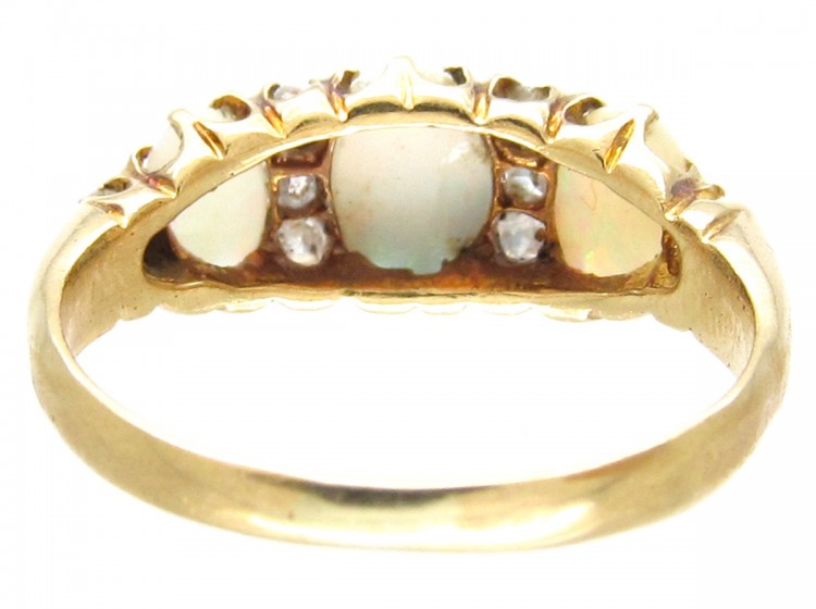 Victorian 18ct Gold Opal & Diamond Three Stone Ring