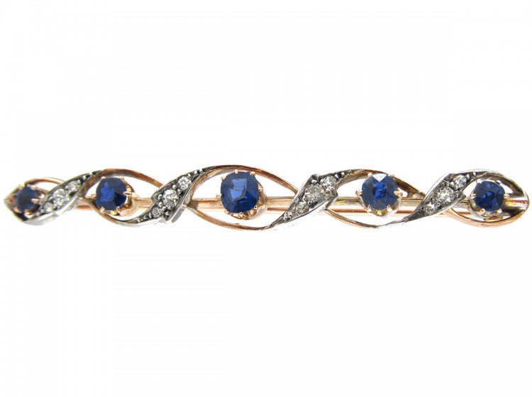 Edwardian Sapphire & Diamond Wavy Brooch