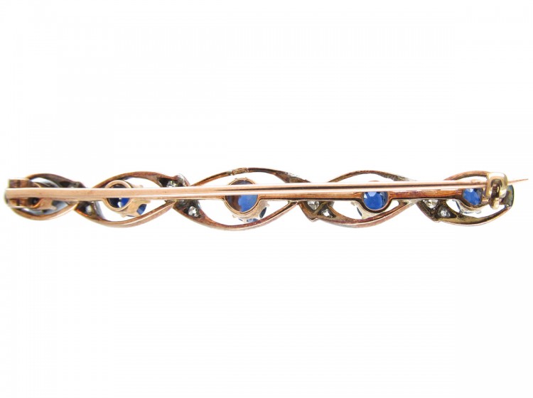 Edwardian Sapphire & Diamond Wavy Brooch
