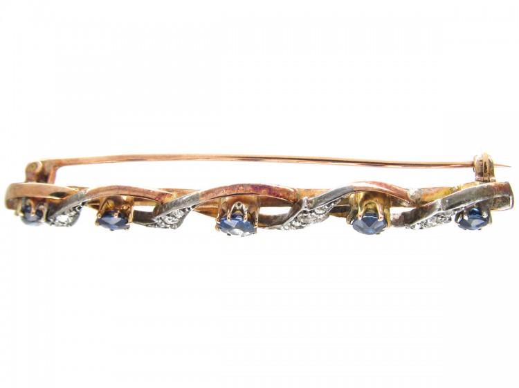 Edwardian Sapphire & Diamond Wavy Brooch