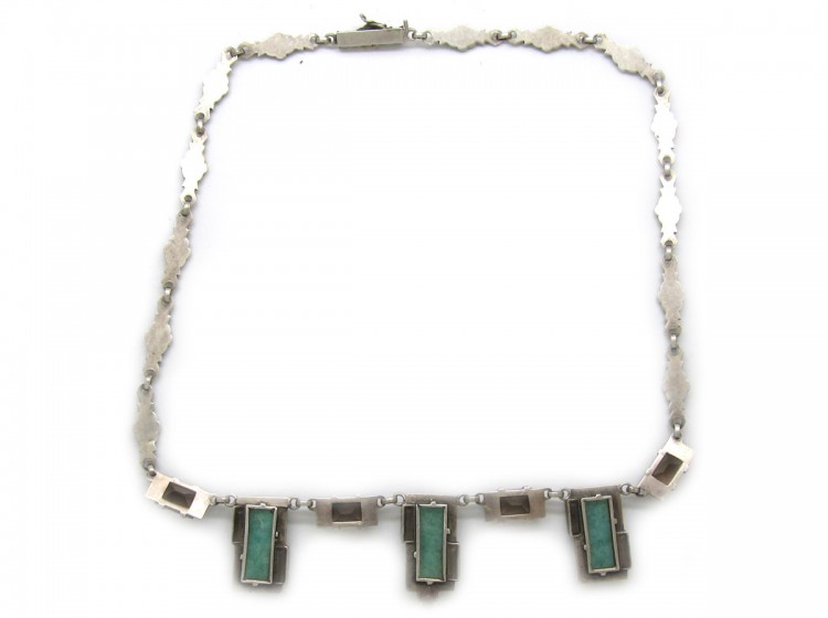 Art Deco Silver, Amazonite, Citrine & Marcasite Necklace